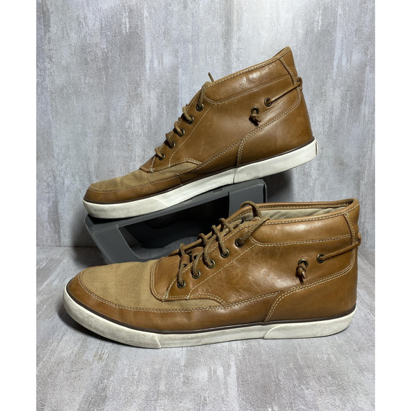 Polo Ralph Lauren Shoes Mens Size 14D Brown Tan Leather Canvas Boat Sneakers main image 3
